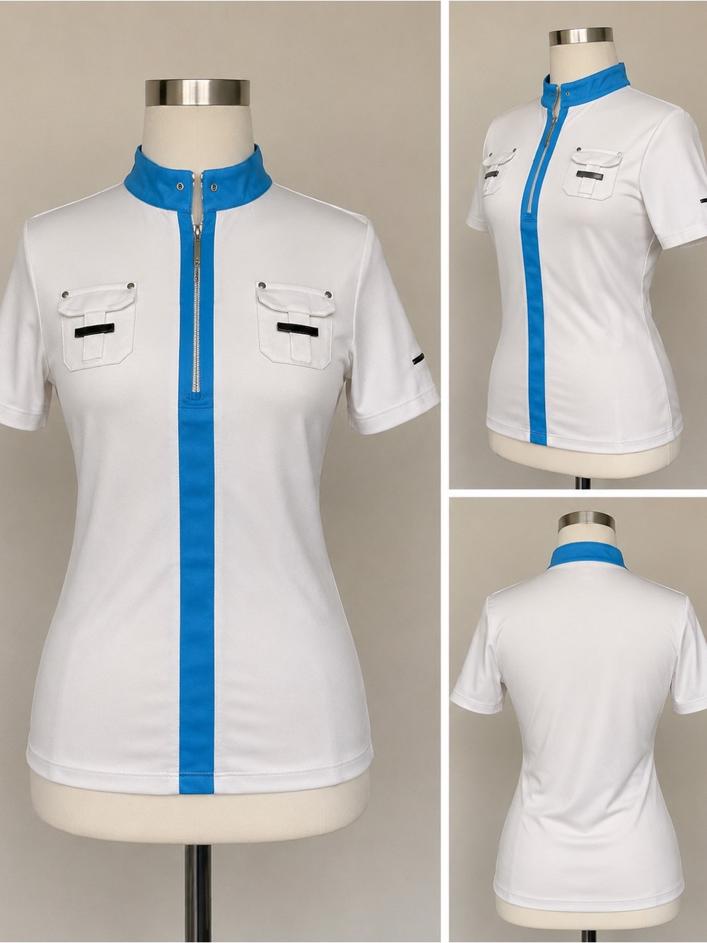 Jamie Sadock Y2K Golf Top White Blue Half Zip Mock Neck Futuristic Small